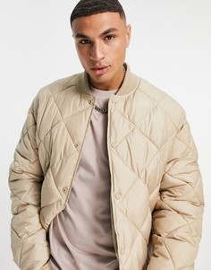 Светло-бежевый стеганый бомбер из переработанных материалов Topman-Светло-бежевый цвет