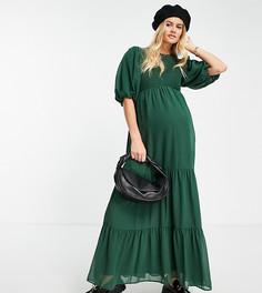 Присборенное ярусное платье макси хвойно-зеленого цвета ASOS DESIGN Maternity-Зеленый цвет