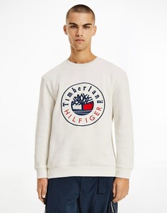 Кремовый свитшот с фирменным логотипом спереди из капсульной коллекции Tommy Hilfiger x Timberland-Белый