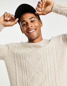 Джемпер из овечьей шерсти цвета экрю с узором «косы» ASOS DESIGN-Белый