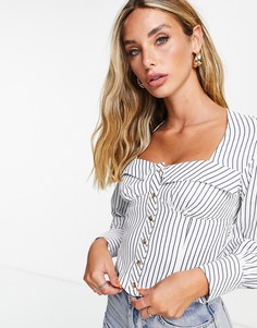 Темно-синяя корсетная рубашка в полоску Topshop-Темно-синий