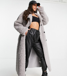 Серый тренч из овчины ASOS DESIGN Tall