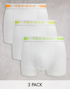 Набор из 3 белых боксеров-брифов с оранжевой, зеленой и желтой отделкой Topman-Белый