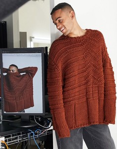 Темно-коричневый джемпер в рубчик с имитацией ручной вязки ASOS DESIGN-Коричневый цвет