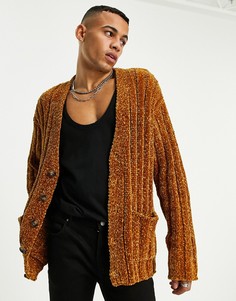 Светло-коричневый вязаный кардиган из шенили ASOS DESIGN-Коричневый цвет