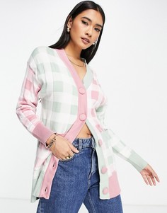 Oversized-кардиган в клетку в стиле колор блок Neon Rose-Розовый цвет