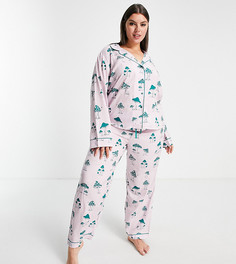 Эксклюзивная сиреневая пижама из рубашки с длинными рукавами и брюк из модала с принтом грибов ASOS DESIGN Curve-Фиолетовый цвет