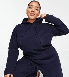 Свободный трикотажный худи от комплекта Fashion Union Plus-Темно-синий