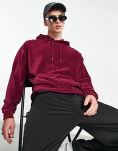 Oversized-худи бордового цвета из велюра в рубчик ASOS DESIGN-Красный