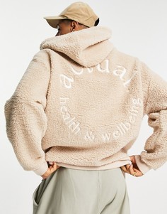 Oversized-худи из махровой ткани бежевого цвета с круглой вышивкой "Health and Wellbeing" на спине ASOS Actual-Светло-бежевый цвет