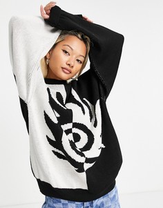 Трикотажный джемпер в стиле oversized с дизайном в виде пламени черно-белого цвета Topshop-Черный цвет