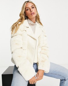 Кремовая куртка со вставками из искусственного меха River Island-Белый