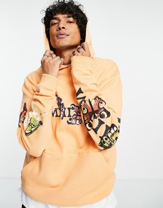 Oversized-худи персикового цвета с различными цветочными принтами ASOS DESIGN-Оранжевый цвет