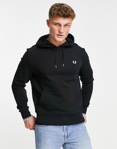 Худи черного цвета без застежки с окантовкой Fred Perry-Черный цвет