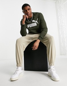 Свитшот цвета хаки с большим логотипом на груди Puma Essentials-Зеленый цвет