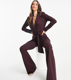 Трикотажный блейзер винного цвета с поясом оби на талии ASOS DESIGN Tall-Светло-бежевый цвет