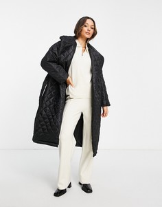 Черный стеганый тренч с объемным уплотнителем и поясом ASOS DESIGN-Черный цвет