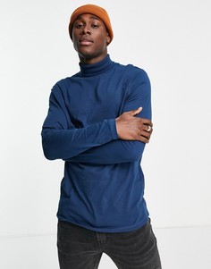 Темно-синий лонгслив с закатанным воротом ASOS DESIGN