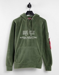 Темно-оливковый флисовый худи с логотипом спереди Alpha Industries-Зеленый цвет