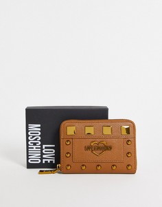 Светло-коричневый кошелек на молнии с заклепками Love Moschino-Коричневый цвет