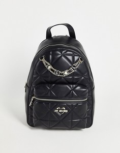 Черный стеганый рюкзак с логотипом и цепочкой Love Moschino-Черный цвет
