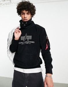 Черный флисовый свитшот с логотипом спереди и воротником-стойкой Alpha Industries-Черный цвет