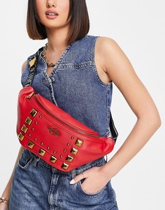 Красная сумка на пояс с логотипом и заклепками Love Moschino-Красный
