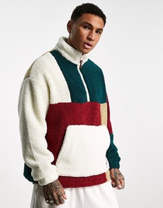 Oversized-пуловер с контрастными вставками из искусственного меха Bershka-Разноцветный