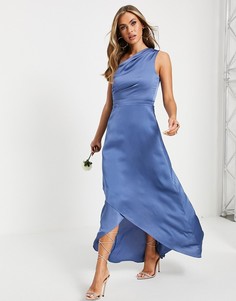 Голубое платье макси на одно плечо TFNC Bridesmaid-Серый