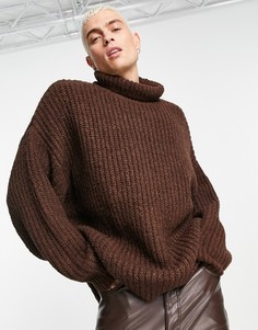 Коричневый oversized-джемпер крупной вязки с высоким воротником ASOS DESIGN-Коричневый цвет