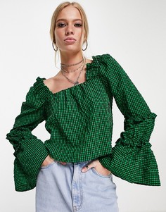Зеленый топ в клетку с ярусными рукавами Topshop-Зеленый цвет