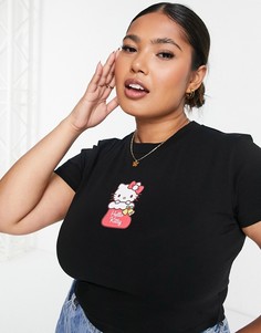 Черная жатая футболка с принтом "Hello Kitty" ASOS DESIGN Christmas-Черный цвет