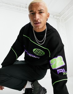 Oversized-свитшот черного цвета с окантовкой и принтами на тему мотокросса ASOS DESIGN-Черный цвет