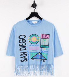 Винтажная сувенирная футболка с бахромой с бусинами по нижнему краю Native Youth-Голубой