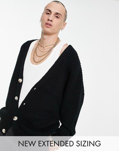 Черный кардиган плотной вязки в рубчик ASOS DESIGN-Черный цвет
