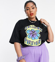 Эксклюзивная черная футболка в стиле oversized с принтом в виде цветка и надписи "Forever" COLLUSION-Черный цвет