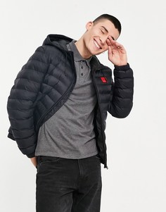 Черная стеганая куртка с капюшоном и квадратным логотипом HUGO Balin 2141-Черный цвет