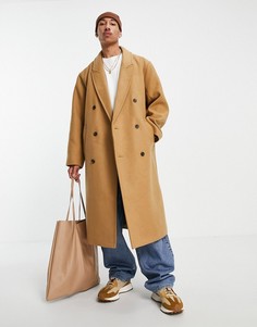 Бежевое длинное пальто в стиле oversized из материала с добавлением шерсти ASOS DESIGN-Светло-бежевый цвет