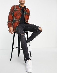 Выбеленные черные джинсы облегающего кроя со рваной отделкой Topman-Черный цвет