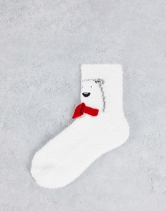 Новогодние уютные носки с изображением белого медведя в подарочной упаковке Loungeable-Красный