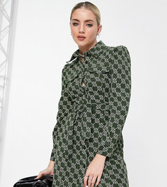 Зеленое вельветовое платье-рубашка с принтом логотипа Reclaimed Vintage Inspired-Зеленый цвет