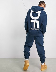 Темно-синий флисовый oversized-худи с крупным принтом логотипа от комплекта ASOS Dark Future