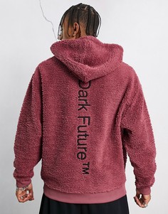 Бордовый плюшевый oversized-худи с вышивкой на спине ASOS Dark Future-Красный