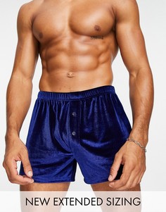 Темно-синие велюровые боксеры ASOS DESIGN-Темно-синий