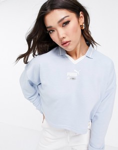 Укороченный oversized-свитшот голубого цвета с воротником Puma Queen-Голубой
