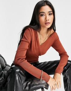 Коричневое вязаное боди с приспускающимися плечами ASOS DESIGN-Коричневый цвет