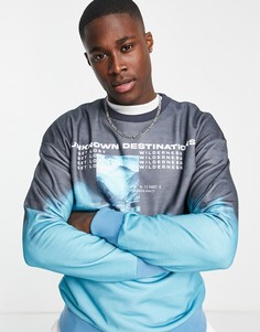 Голубой oversized-свитшот с эффектом тай-дай и принтом с надписью "Unknown" Jack & Jones Originals
