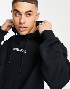 Черный выбеленный oversized-худи с принтом "Illusions" на спине Jack & Jones Originals-Черный цвет