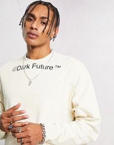 Кремовый oversized-свитшот с принтом логотипа и необработанными краями ASOS Dark Future-Белый