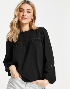Черная блузка с кружевной отделкой JDY-Черный цвет